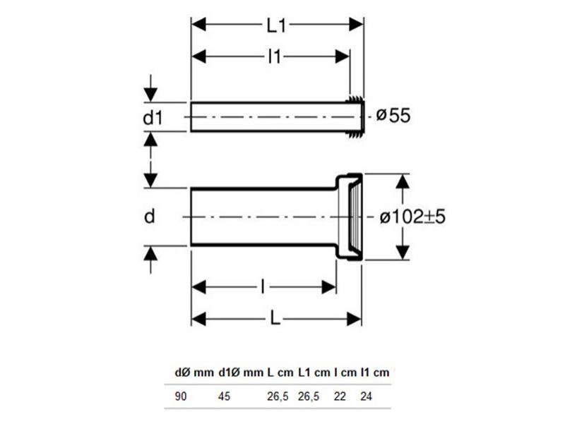 Set de legatura Geberit, intre vas WC suspendat si rama de montaj, cu sistem de montaj, L=26,5 cm